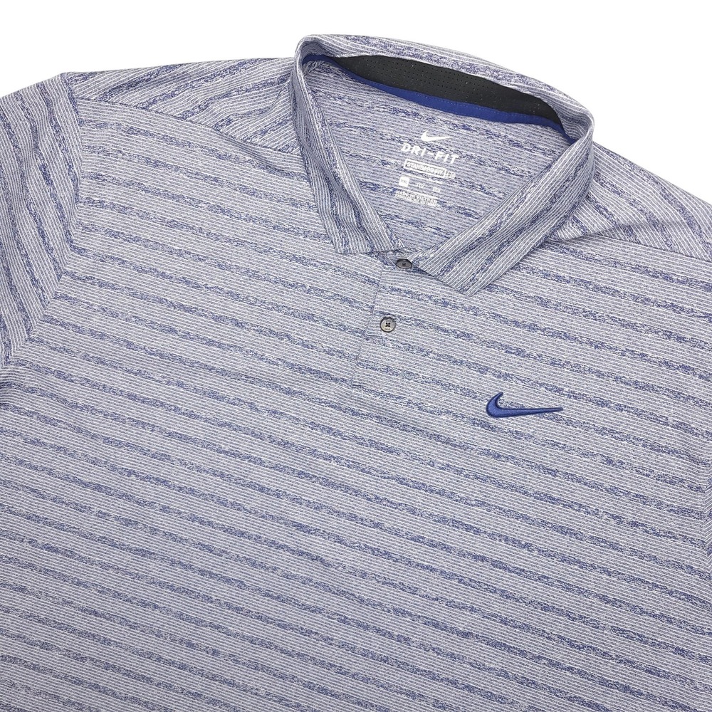 Nike Dri-FIT Polo Shirt Mens 2XL Blue Stripe Golf‎ Performance Stretch Top